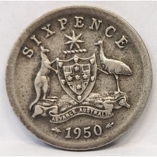 AUSTRALIA 1950 . SIXPENCE . ERROR . BROADSTRUCK